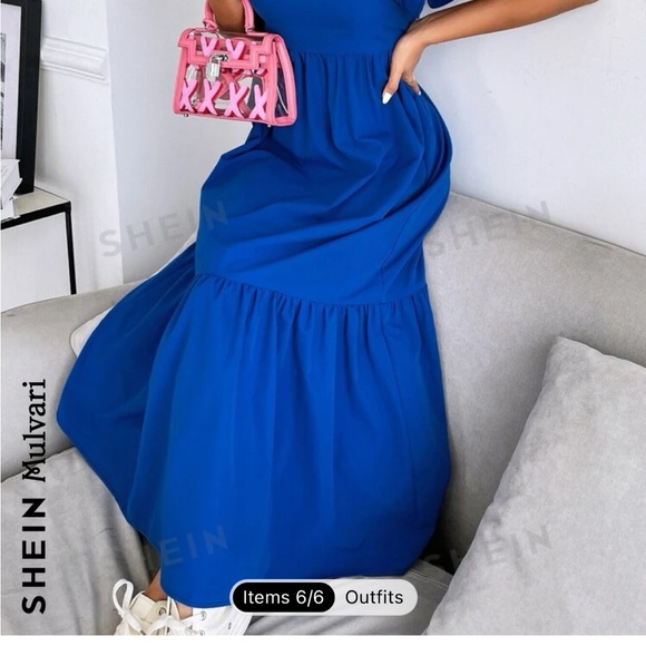 New SHEIN Mulvari Layered Sleeve Ruffle Hem Dress in Royal Blue Size M - Picture 2 of 10
